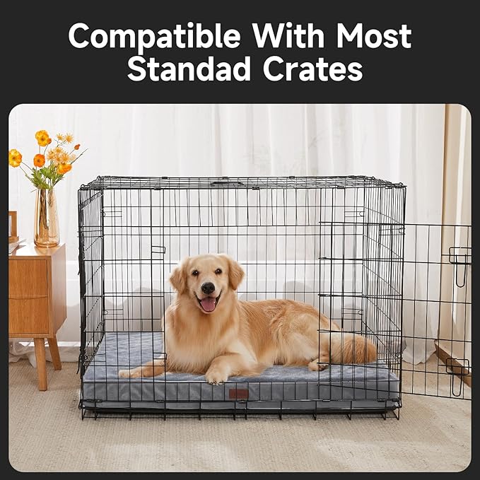 OhGeni Orthopedic Waterproof &amp; Machine Washable Dog Bed for Large Pets, Suitable for Crates, 25D Egg Crate Foam, Non-Slip Bottom &amp; Removable Cover, Flannel Fabric, 41 Inches(Gray)