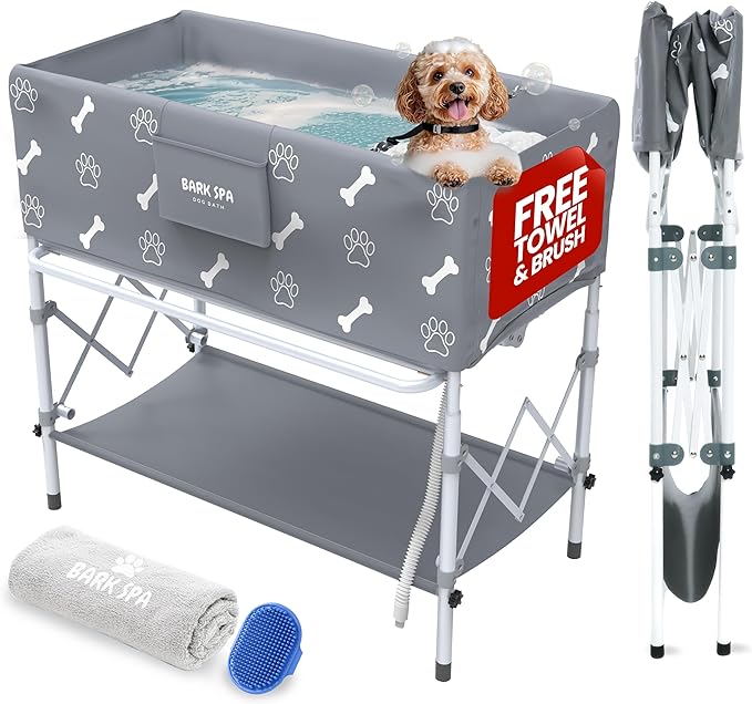 Dog Bath Tub - Free Brush &amp; Towel – Foldable &amp; Portable Dog Washing Station – Lightweight Dog Bath for Indoor &amp; Outdoor Grooming – Fits in Shower or Bath
