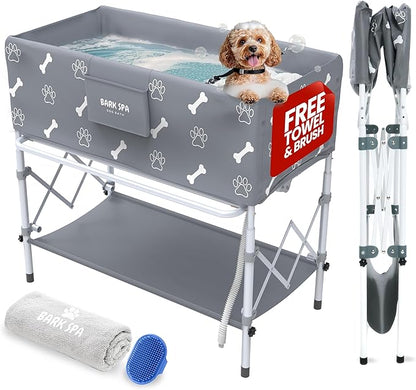 Dog Bath Tub - Free Brush &amp; Towel – Foldable &amp; Portable Dog Washing Station – Lightweight Dog Bath for Indoor &amp; Outdoor Grooming – Fits in Shower or Bath
