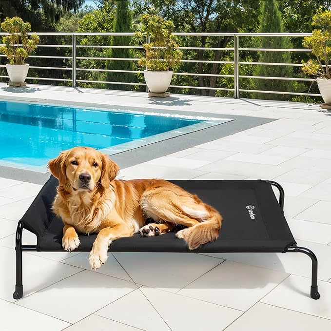 Veehoo Original Elevated Dog Bed - Outdoor Raised Dog Cot, One-Sided Raised Headboard Cooling Pet Bed, Non-Slip &amp; Breathable, XL