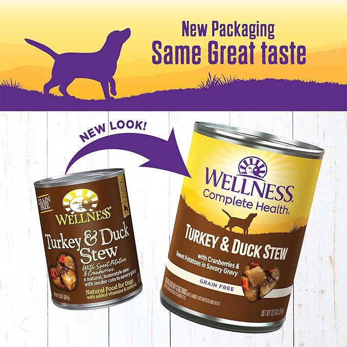 Wellness Complete Health Thick &amp; Chunky Natural Grain Free Canned Wet Dog Food, Turkey &amp; Duck Stew, 12.5-Ounce Can (Pack of 12)