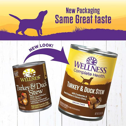 Wellness Complete Health Thick &amp; Chunky Natural Grain Free Canned Wet Dog Food, Turkey &amp; Duck Stew, 12.5-Ounce Can (Pack of 12)