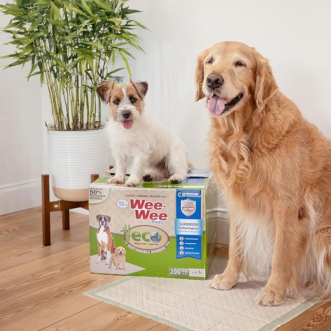 Four Paws Wee-Wee Superior Performance Bamboo Pee Pads for Dogs, Earth Friendly Dog &amp; Puppy Potty Training Pads, Crate Liners, Housebreaking Supplies, 22" x 23" (32 Count)
