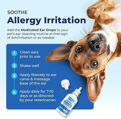 Vetnique Oticbliss Medicated Cat &amp; Dog Ear Cleaner Drops - Dog Ear Infection Treatment with 1% Hydrocortisone to Soothe Itching, Redness, &amp; Swelling - Vet Recommended