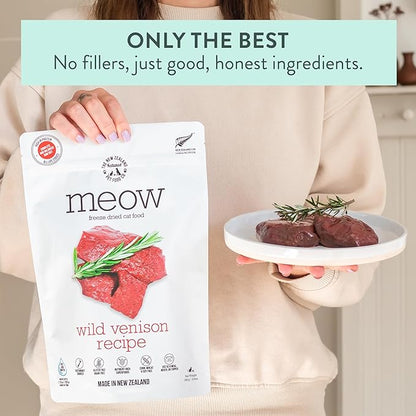 Meow Freeze Dried Cat Food - Wild Venison Recipe, High Protein Treats, Meals &amp; Toppers, Dry Cat Food, 9.9 oz