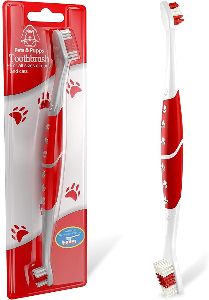 Pet Toothbrush for Dogs, Cats with Soft Bristles - Easy Teeth Cleaning &amp; Dental Care, Non Slip Dual Head Dog Toothbrush