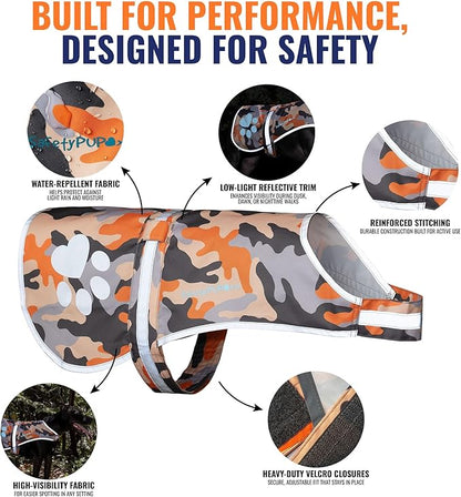 Dog Reflective Vest – Hi-Vis Fluorescent Visibility That Helps to Safeguard Your Pet On/Off Leash in Urban &amp; Rural Areas (Camo, Medium)