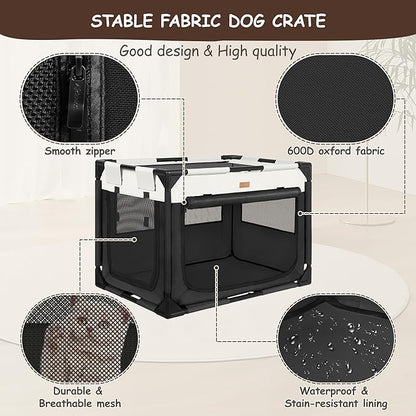 Dog Crate - Soft Pet Kennel for Dogs/Cats, 3-Door Breathable Travel Cage with Mesh Window, Portable Dog Kennel for Indoor &amp; Outdoor, Black-L