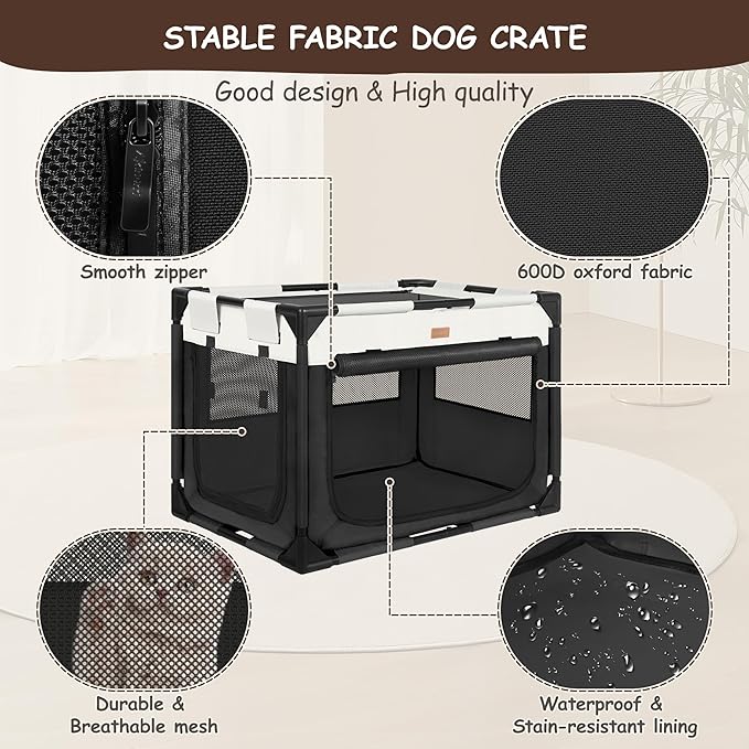 Dog Crate - Soft Pet Kennel for Dogs/Cats, 3-Door Breathable Travel Cage with Mesh Window, Portable Dog Kennel for Indoor &amp; Outdoor, Black-XL