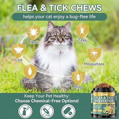 Natural Flea Treatment for Cats Chewables, 200 Soft Treats Flea and Tick Prevention for Cats, Oral Flea Supplement for Kitten Cat, Cat Flea and Tick Treatment, Skin &amp; Coat Support - All Breeds &amp; Ages