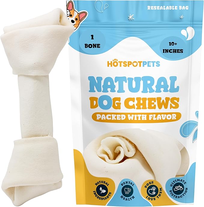 hotspot pets 10 Inch Large Rawhide Dog Bones - Made from Grass Fed Cows - Long Lasting Chews Great for Dental &amp; Oral Care - Bones for Aggressive Chewers &amp; Large Dogs (10 Inch - 1 Count)