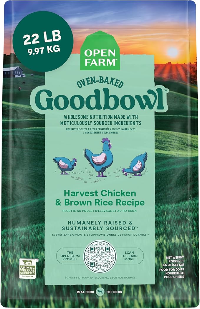 Open Farm Goodbowl, Oven-Baked Small Batch Dry Dog Food - Harvest Chicken &amp; Brown Rice Recipe, Includes Non-GMO Produce &amp; Grains, 22lb Bag (352oz Bag)