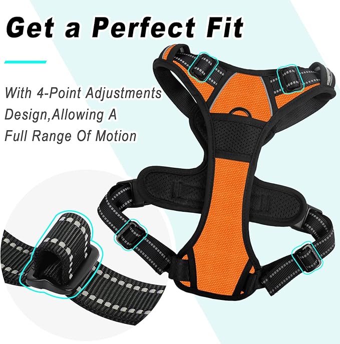BARKBAY No Pull Dog Harness Large Step in Reflective Dog Harness with Front Clip and Easy Control Handle for Walking Training Running(Orange,L)