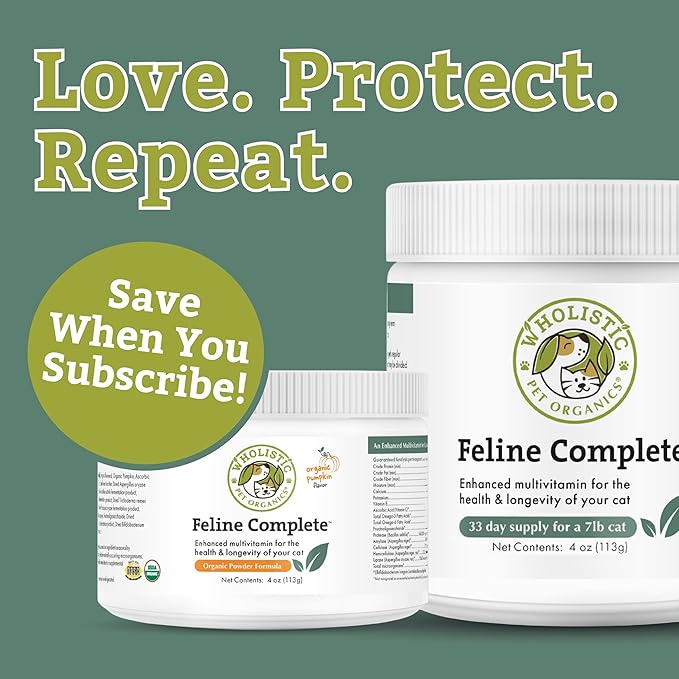 Wholistic Pet Organics Feline Complete - 8 Oz - Multivitamin &amp; Probiotic Powder for Cats - Natural Cat Food &amp; Digestive Support