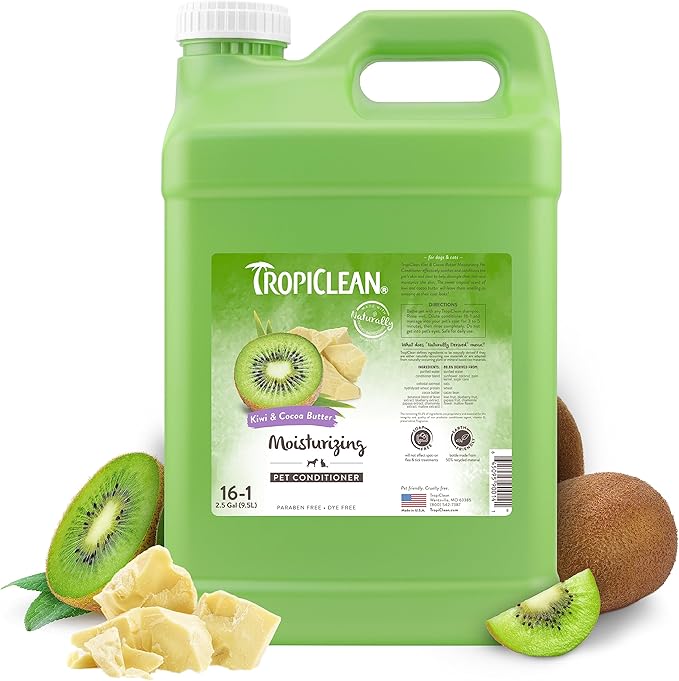 TropiClean Dog Conditioner, Professional Detangling &amp; Moisturizing Conditioner, Puppy Safe, Made in the USA, Kiwi &amp; Cocoa Butter Scent, 2.5 Gallon