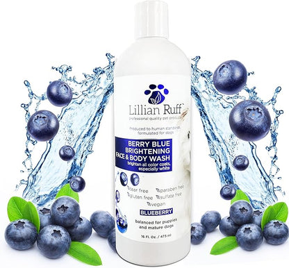 Lillian Ruff PRO Formula Berry Blue Brightening Pet Shampoo - Ultra-Hydrating Professional Whitening Dog Shampoo, Vivid Show-Quality Coat Enhancer, Tear Stain &amp; Odor Eliminator With ProVitamin B5 16oz
