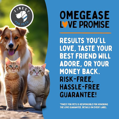 Omegease Fish Oil for Dogs &amp; Cats - Finest for Pets Omega 3 for Cats &amp; Dogs - Supplement for Skin &amp; Coat, Itching, Shedding, Joints &amp; Immune Health - 100% Pure Omega Fish Oil with EPA &amp; DHA (8 oz)