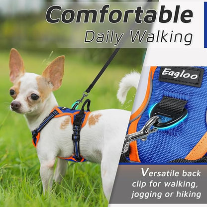 Eagloo Small Dog Harness No Pull, Service Vest with Reflective Strips and Control Handle, Adjustable and Comfortable for Walking, No Choke Pet Harness with 2 Metal Rings, Blue &amp; Orange, XS