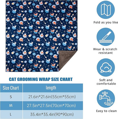 Cat Grooming Wrap,Anti-Escape Cat Wrap for Grooming,Self-Adherent Soft Cat Blanket to Wrap,Anti-Bite,Clip Nails,Anti-Scratch,Cat Calming Wrap,Cat Burrito Wrap,Swaddle Wrap Pet Tool Large Size