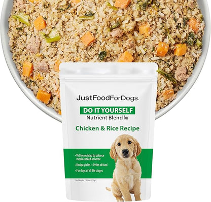 JustFoodForDogs DIY Nutrient Blend for Homemade Dog Food, Chicken &amp; White Rice