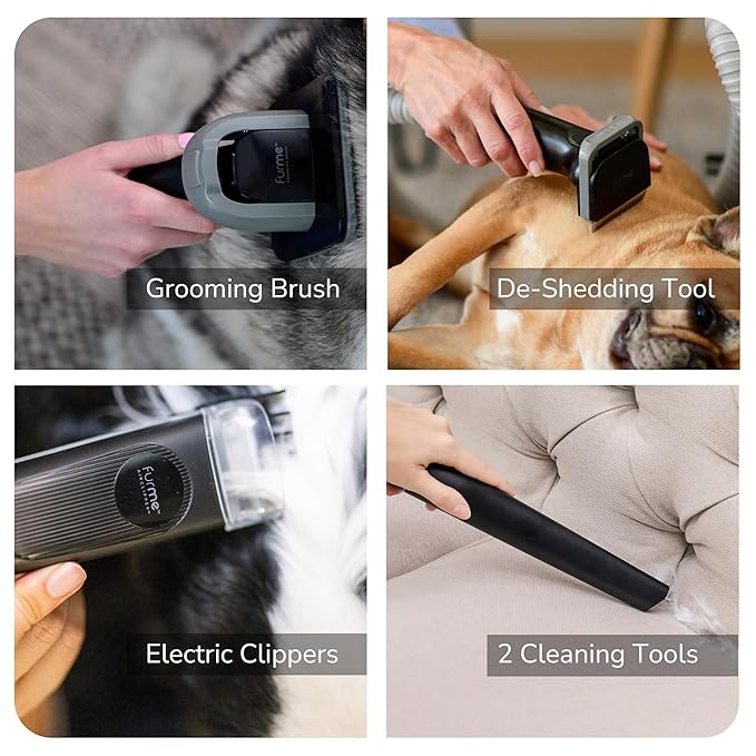 Original Pet Grooming Vacuum Kit - Cat &amp; Dog Grooming Kit for Easy Pet Care at Home, Quiet &amp; Safe Dog Hair Remover Machine with Brush, Clipper, Shedding &amp; Cleaner Tools &amp; 1L Canister