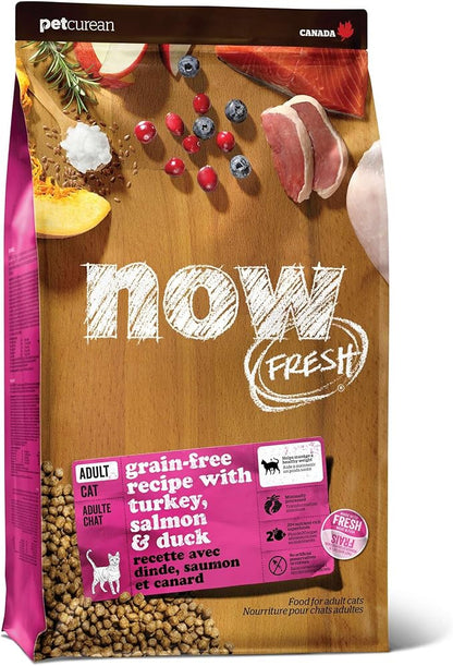 Now Fresh Grain-Free Dry Cat Food with Turkey, Salmon &amp; Duck, Healthy Kibble for Adults Made with Real Meat &amp; Fish, Chicken-Free, with Pumpkin &amp; Probiotics for Sensitive Stomachs, 8 lb Bag