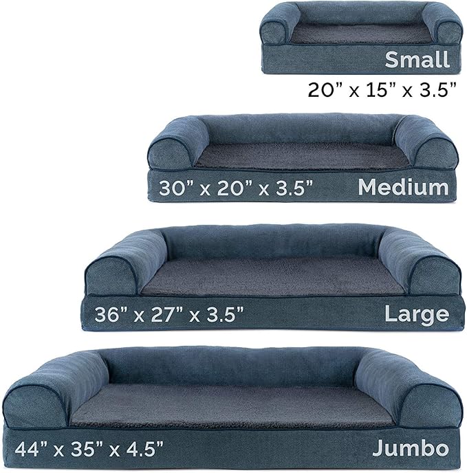 Furhaven Orthopedic Dog Bed for Medium/Small Dogs w/ Removable Bolsters &amp; Washable Cover, For Dogs Up to 35 lbs - Sherpa &amp; Chenille Sofa - Orion Blue, Medium