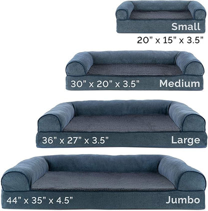 Furhaven Orthopedic Dog Bed for Medium/Small Dogs w/ Removable Bolsters &amp; Washable Cover, For Dogs Up to 35 lbs - Sherpa &amp; Chenille Sofa - Orion Blue, Medium
