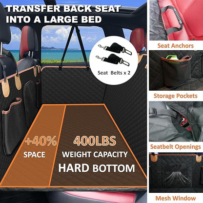Back Seat Extender for Dogs Cats,Car Seat Cover with Hard Support,Waterproof Dog Hammock for Car Travel,Foldable Camping Bed Mattress for SUV Truck(Black)