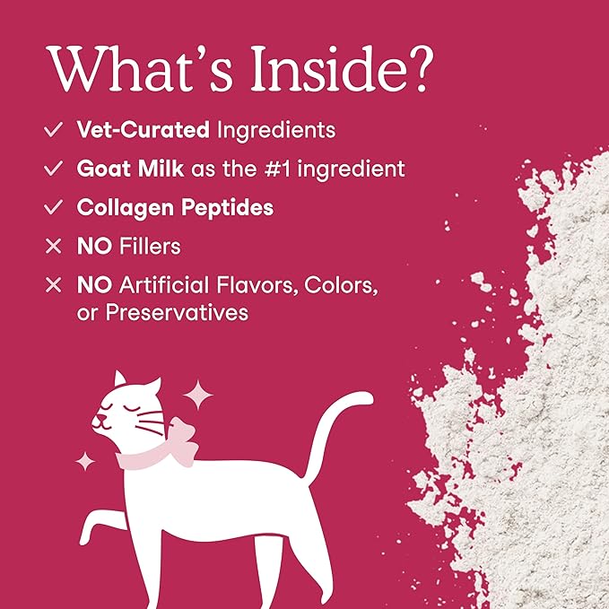 Fera Pets Goat Milk Topper - Cat &amp; Dog Skin and Coat Supplement with Collagen, Biotin &amp; Vitamin C - Helps Maintain Normal Skin Moisture - Promotes a Shiny Coat - for Picky Eaters - 60 TSP