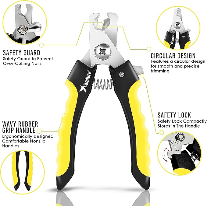 Candure Dog Nail Clippers for Pet Grooming - Professional Cat Nail Trimmers Suitable for Small to Medium Breeds with a Safety Guard &amp; Nail File