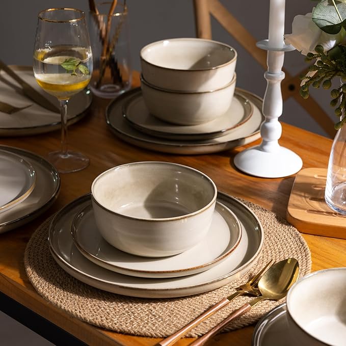 GBHOME Ceramic Dinnerware Sets for 12, 36 Pieces Stoneware Plates and Bowls Sets, Reactive Glaze Dishes -Scratch Resistant, Dishwasher&amp;Microwave Safe