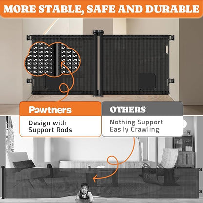 2-in-1 Retractable Baby Gates, 41" Tall Mesh Dog Gate with Cat Door 1-Pack, One Side Up to 71" Wide, Total 142" Wide, Long Retractable Pet Gate for Stairs Landing Indoor Outdoor-Black