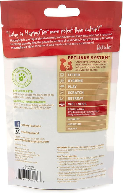 Petlinks HappyNip Catnip &amp; Silvervine Blend for Cats &amp; Kittens, Highly Potent Stimulant/Attractant, Great for Finicky Felines, Resealable Pouch - 0.5 oz