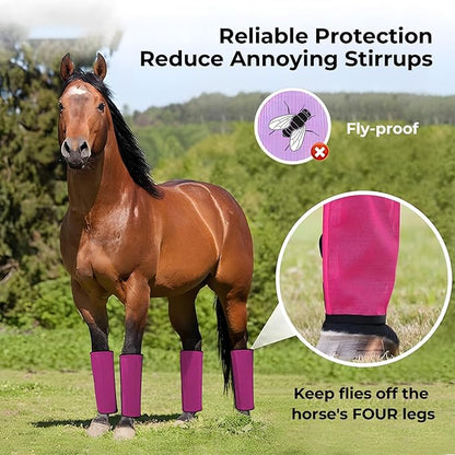 Mesh Horse Fly Boots Set of 4，Adjustable and Universal Loose Fitting &amp; Non-Slip Horse Fly Leggings for Horses,Reduce Stressful Stomping (Pink)