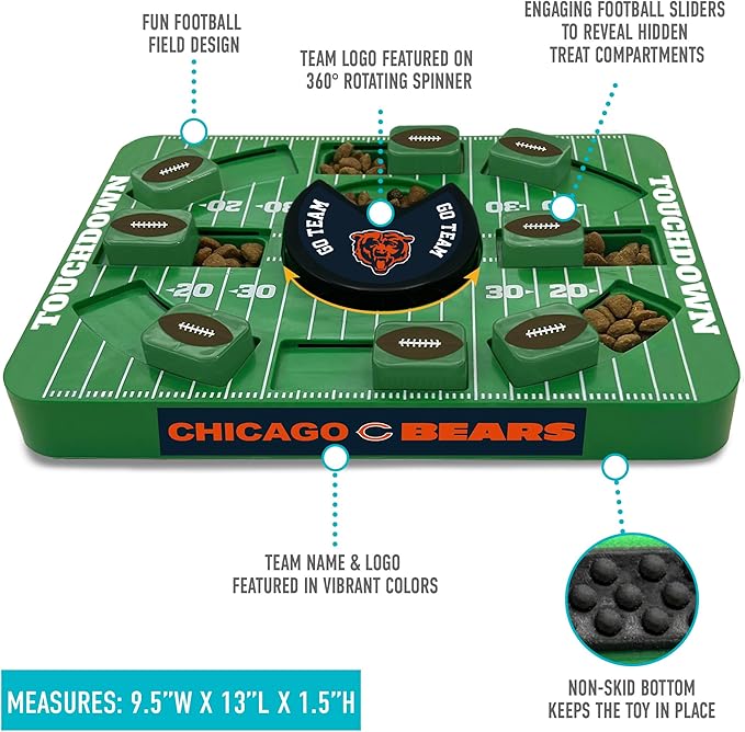 Pets First NFL Chicago Bears Large Puzzle Toy, New Size, Interactive Dog Treat &amp; Slow Feeding Toy