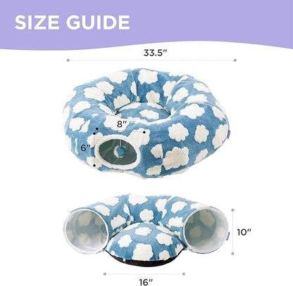 Lesure Cat Tunnel Bed for Indoor Cats - Cute Cat Donut Tunnel Toys for Small Large Cats with Washable Circle Cushion, Round Pet Peekaboo Cave Toy for Kitten/Puppy/Rabbit, Standard Blue