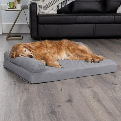 Furhaven Cooling Gel Dog Bed for Large Dogs w/ Removable Bolsters &amp; Washable Cover, For Dogs Up to 95 lbs - Pinsonic Quilted Paw L Shaped Chaise - Titanium, Jumbo/XL