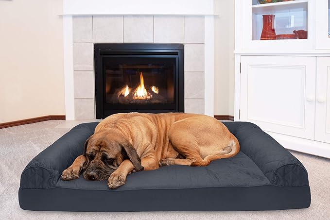 Furhaven Cooling Gel Dog Bed for Large Dogs w/ Removable Bolsters &amp; Washable Cover, For Dogs Up to 125 lbs - Quilted Sofa - Iron Gray, Jumbo Plus/XXL