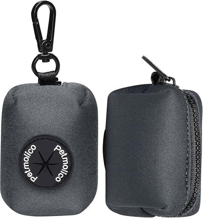 Petmolico Dog Poop Bag Holder Leash Attachment, Dog Waste Bag Dispenser Zippered Pouch, Fits Any Dog Leash, Includes Free Roll of Dog Bags, Poop Bag Dispenser - 2 Pack, Deep Gray