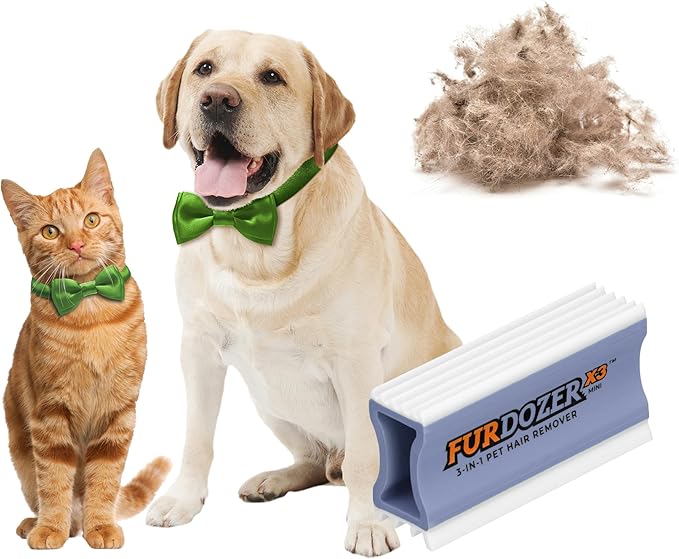 FurDozer X3 MINI Pet Hair Remover &amp; Auto Detailing Tool - Cat &amp; Dog Hair Remover for Carpet, Car Interior, Couch, Bedding, &amp; Furniture - Reusable Pet Hair Removal Tool for Dog Fur &amp; Lint, 3.5", Purple