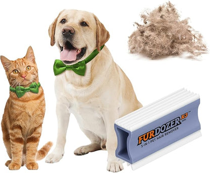 FurDozer X3 MINI Pet Hair Remover &amp; Auto Detailing Tool - Cat &amp; Dog Hair Remover for Carpet, Car Interior, Couch, Bedding, &amp; Furniture - Reusable Pet Hair Removal Tool for Dog Fur &amp; Lint, 3.5", Purple