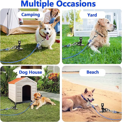 Heavy Duty Dog Tie Out Cable and Stake,30FT Rust Proof Dog Tether Leads for Yard,360°Swivel Spiral Dogs Stake&amp;Chain Up to 200 lbs, Ground Anchor for Outdoor Beach Camping