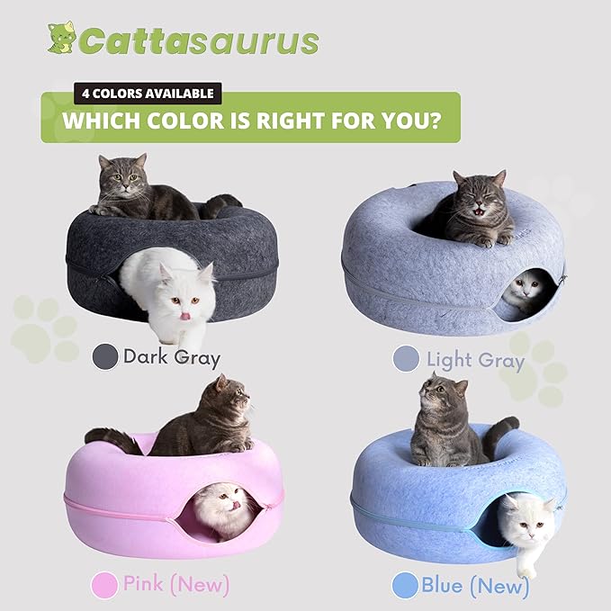 CATTASAURUS Peekaboo Cat Cave for Multiple &amp; Large Cats Up to 30-45 Lbs, Scratch Detachable &amp; Washable Tunnel Bed, Comfy Donut Cat Cave (Blue, Large)