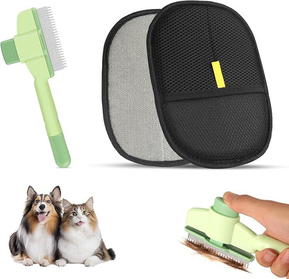 Flea Comb and Pet Hair Removal Glove for Cats &amp; Dogs Brush for Shedding Pet Hair Removal Comb with Long &amp; Short Stainless Steel Teeth for Deshedding &amp; Clothing/Couch/Furniture/Carpet/Car Seat