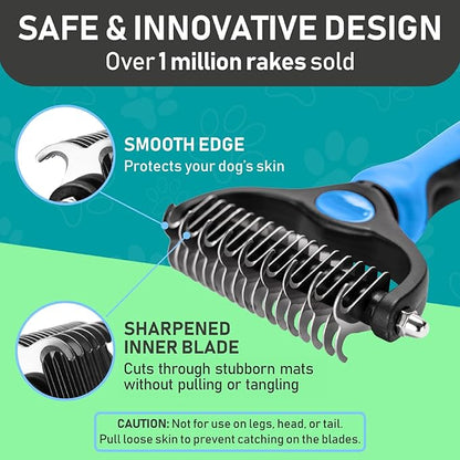Maxpower Planet Original Pet Grooming Rake - Double-Sided Deshedding Dematting Tool, Undercoat Rake for Dogs &amp; Cats, Extra-Wide Dog Grooming Brush &amp; Deshedder Comb for Long Hair, Reduces Shedding 95%