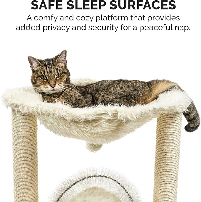 Furhaven 15.75" Tall Playground for Indoor Cats, Ft. Sisal Scratching Posts, Self-Grooming Brush, &amp; Toy - Tiger Tough Hammock Interactive Playground - Cream, One Size