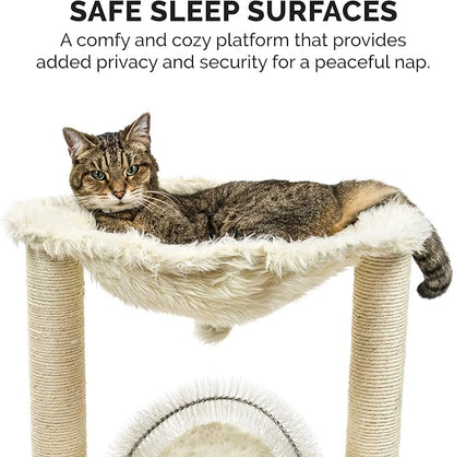 Furhaven 15.75" Tall Playground for Indoor Cats, Ft. Sisal Scratching Posts, Self-Grooming Brush, &amp; Toy - Tiger Tough Hammock Interactive Playground - Cream, One Size