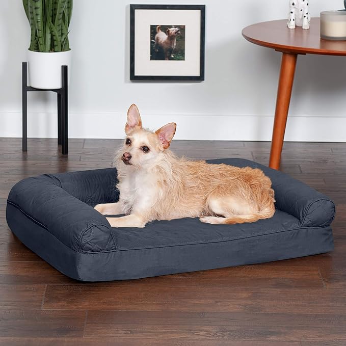 Furhaven Orthopedic Dog Bed for Medium/Small Dogs w/ Removable Bolsters &amp; Washable Cover, For Dogs Up to 35 lbs - Quilted Sofa - Iron Gray, Medium
