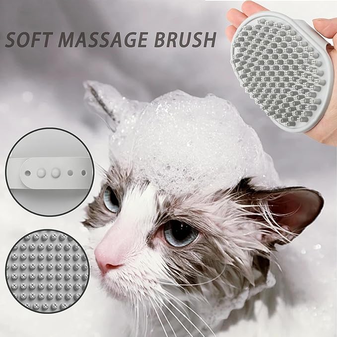 Cat Grooming Brush Kit 6 Tools - Deshedding &amp; Dematting for Long/Short Hair, Self-Cleaning Slicker Brush with 6-in-1 Flea Comb for Cats &amp; Kittens (White)